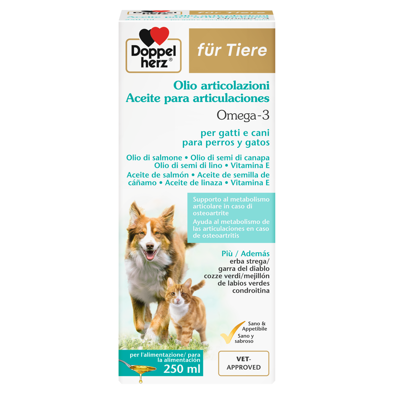 Olio articolazioni omega-3 per gatti e cani