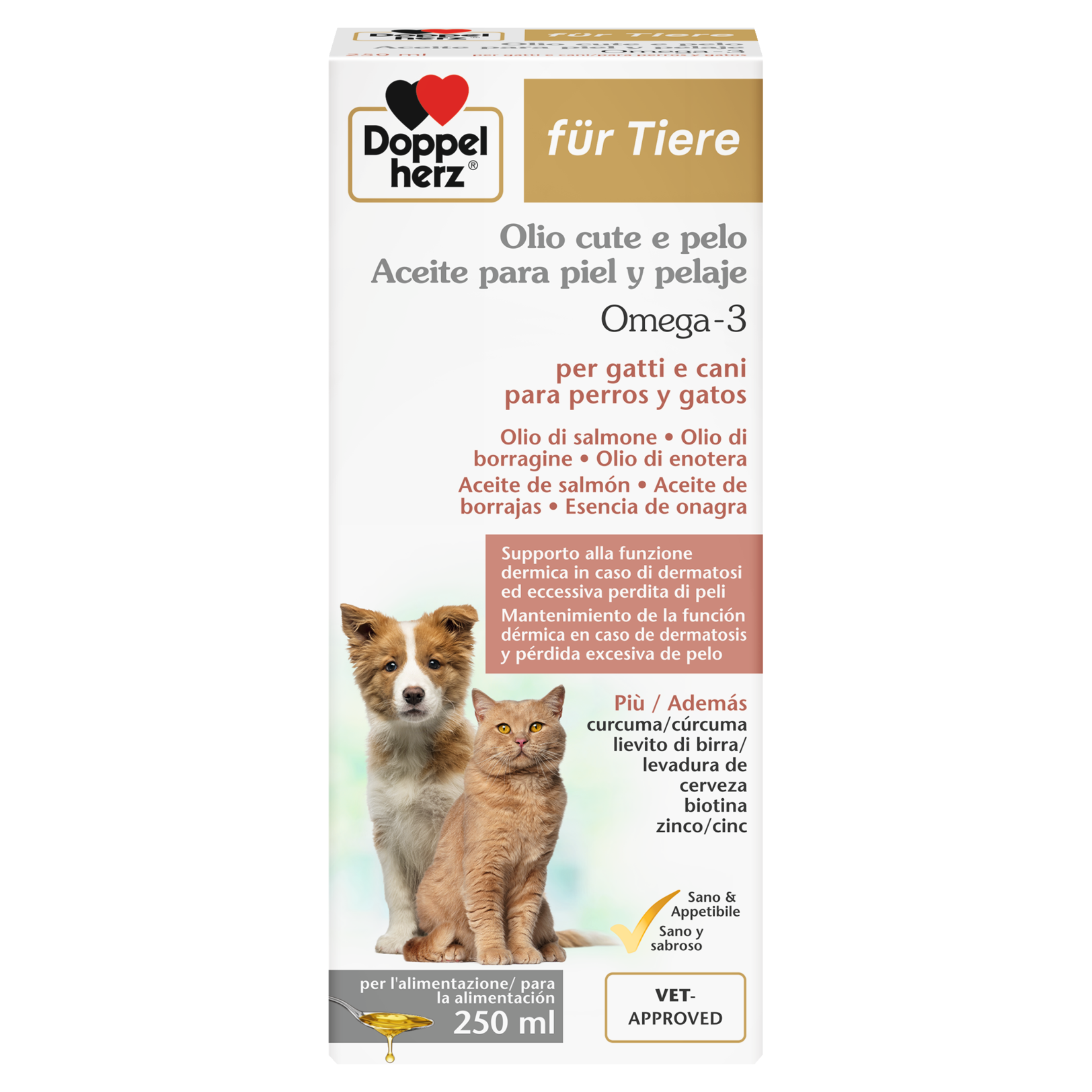 Olio omega-3 cute e pelo per gatti e cani